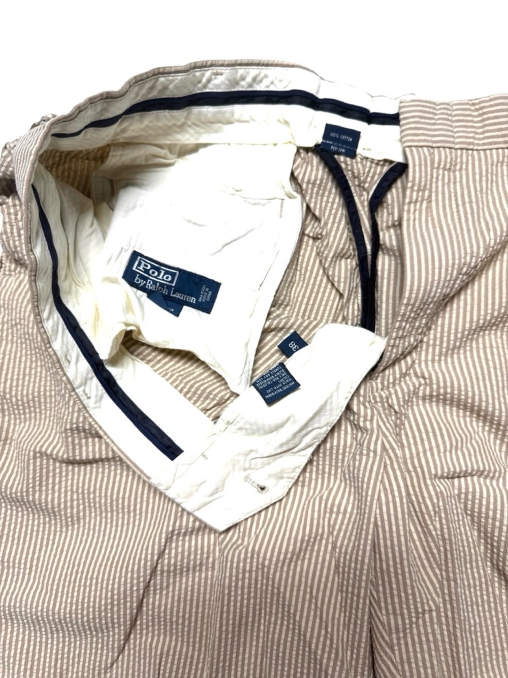 Polo by Ralph Lauren Beige Seersucker Stripe Flat Front Shorts - Picture 8 of 8